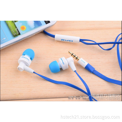 Awei ES-700i cellphone Blue earphones noise cancelling headsets with microphone For Iphone series,HTC,MI,Blackberry,Samsung